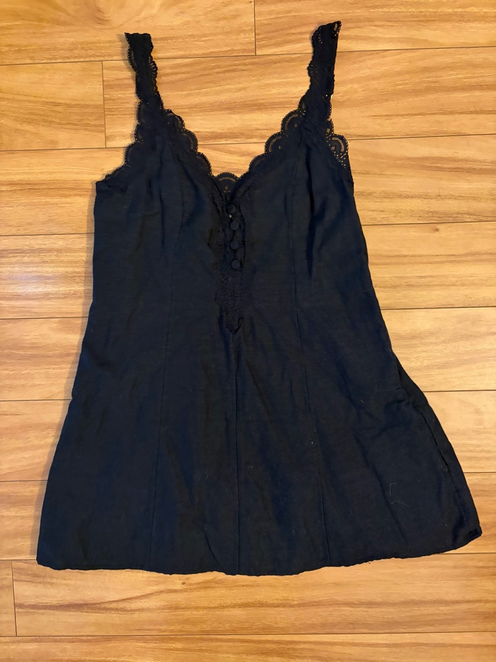 Abercrombie & Fitch Linen & Cotton Blend Black Lace-Trim Slip Mini Dress